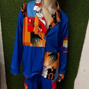 Colorful Button-Up Shirt and Pants Set